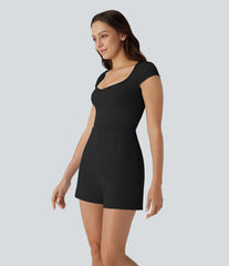 SoftlyZero™ Airy U Neck Cap Sleeve Pocket InstantCool Yoga Romper-Easy Peezy