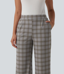 Halara Flex™ High Waisted Wide Leg Plaid Work Pants with Pockets
