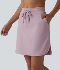 SoftlyZero™ Airy Mid Rise Drawstring Curved Hem 2-in-1 InstantCool Workout Skirt with Pockets