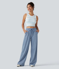 Halara Flex™ Low Rise Drawstring Wide Leg Silver Shine Casual Sweatpants Jeans with Pockets