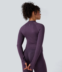 Seamless Flow Stand Collar Long Sleeve Thumb Holes Slim Cropped Yoga Jacket