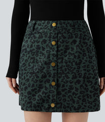 High Waisted 2-in-1 Leopard Print Mini Casual Skirt with Pocket