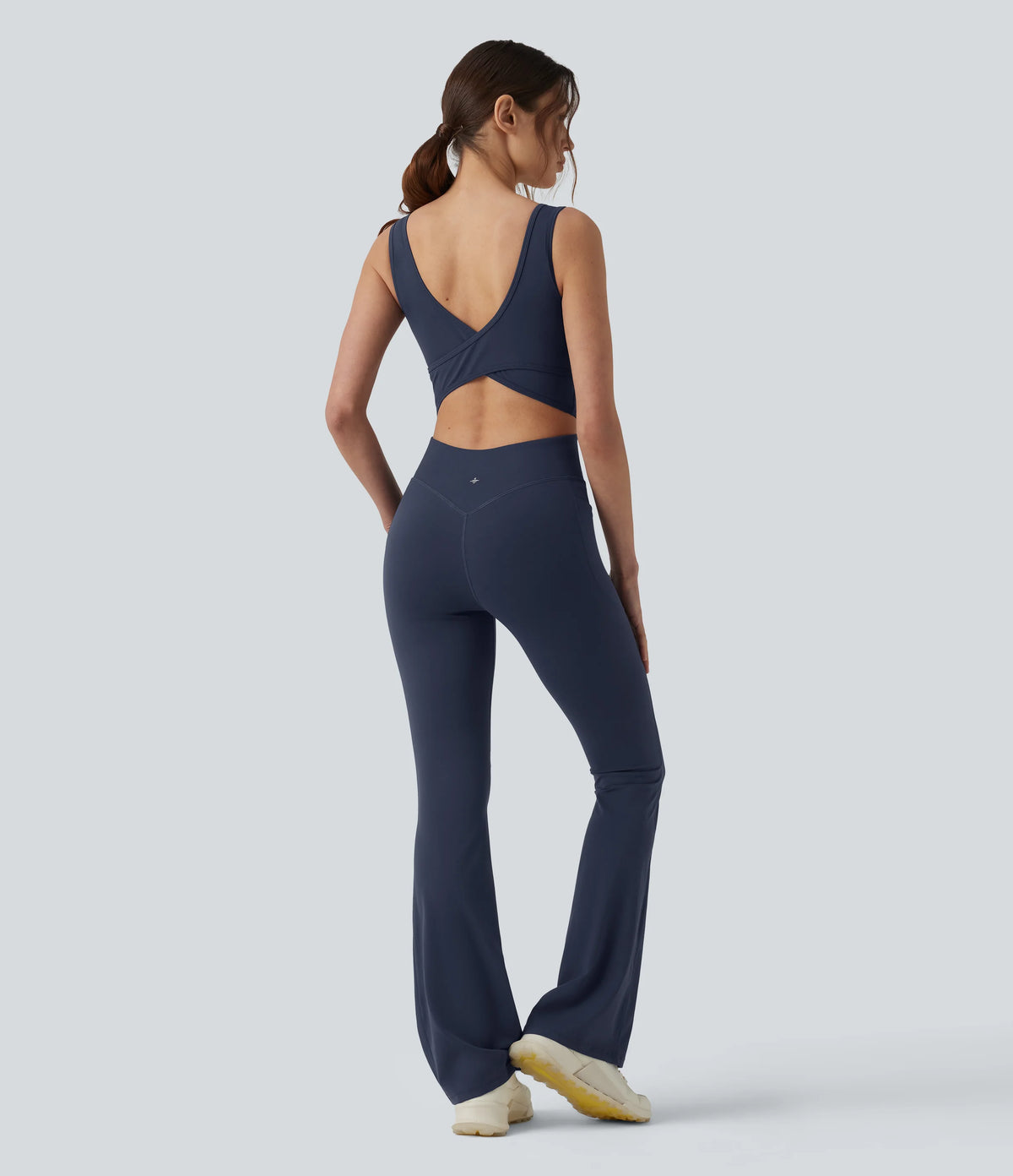 Halara UltraSculpt™ Non-removable pad Tummy Control Flare Workout Jumpsuit with Pockets-Easy Peezy Edition