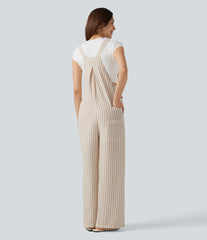 Stripe Casual Linen-Feel Overalls with Pockets