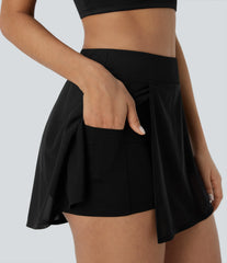High Waisted 2-in-1 Pocket Contrast Mesh Mini Yoga Skirt