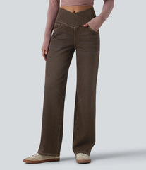 Halara Flex™ Crossover High Waisted Colorful Casual Wide Leg Jeans with Pockets