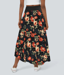 High Waisted High Low Ruffle 2-in-1 Floral Print Flowy Casual Regular Maxi Skirt
