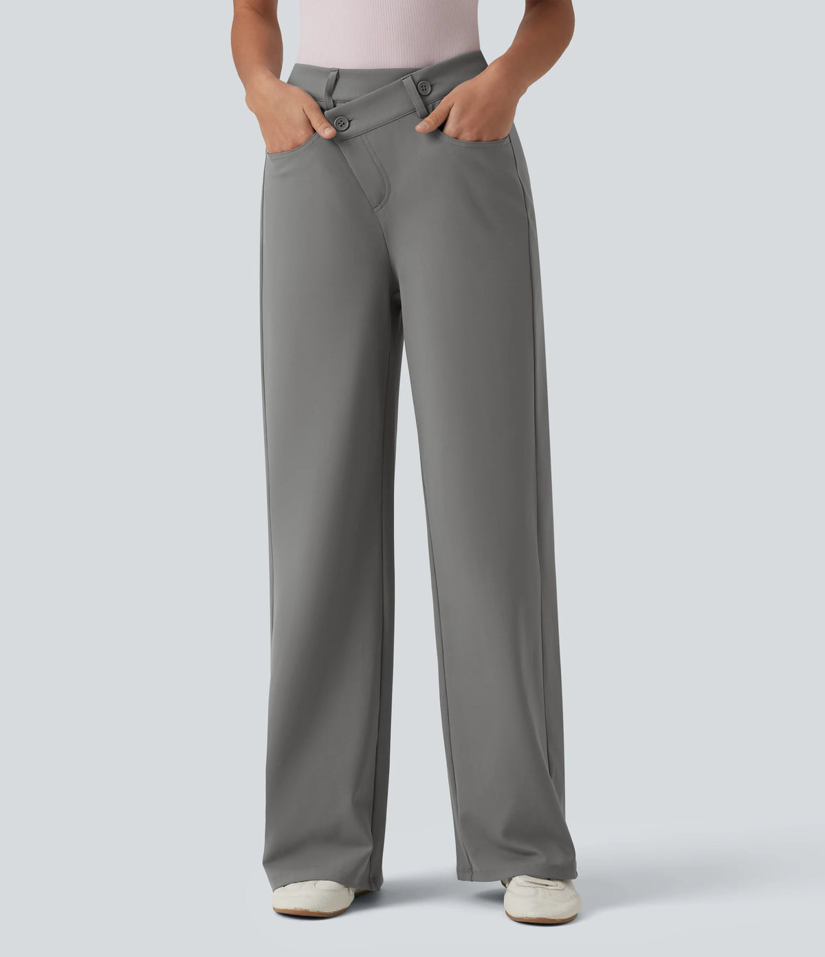 Halara Flex™ DayStretch Asymmetric High Waisted Straight Leg Work Pants with Pockets