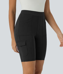 DayStretch High Waisted Pockets Work Biker Shorts 8''