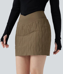 PuffFlex Crossover High Waisted 2-in-1 Bodycon Mini Stretchy Casual Quilted Skirt