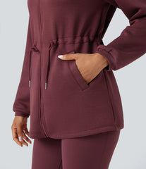 SpacerTek™ Turtleneck Long Sleeve Drawstring Casual Jacket with Pockets