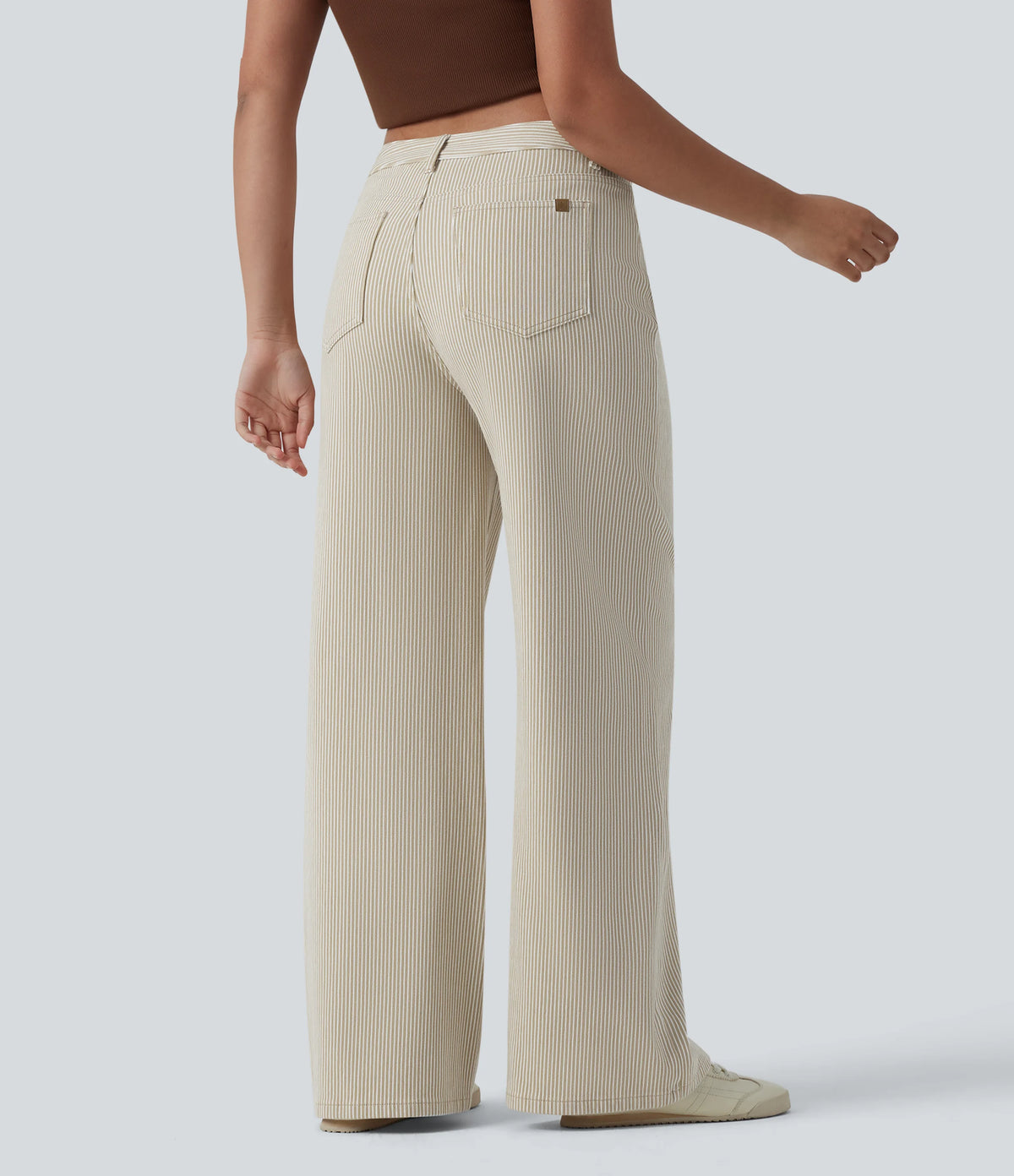 Halara Flex™ Asymmetric Mid Rise Stripes Casual Baggy Jeans with Pockets