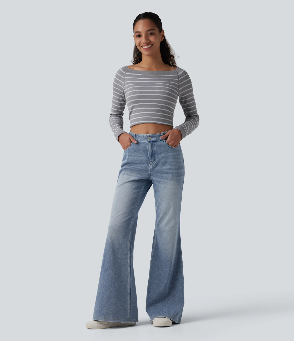 Halara Flex™ Mid Rise Washed Casual Flare Jeans with Pockets