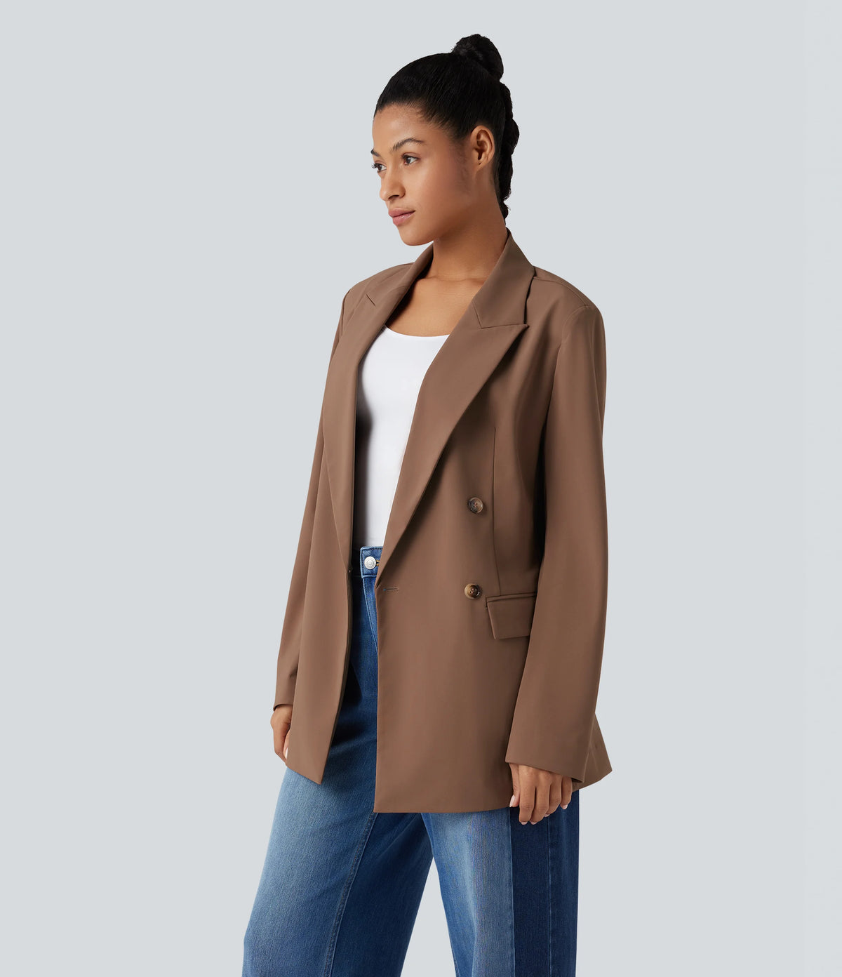 Wrinkle Recovery Notched Collar Long Sleeve Work Blazer with Pockets