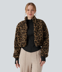 3-in-1 Stand Collar Long Sleeve Thumb Holes Jacket & Drawstring Hem Sherpa Jacket with Pockets