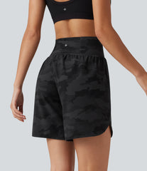 Halara UltraSculpt™ Camo Print High Waisted Tummy Control Curved Hem Running Shorts 7" with Pocket