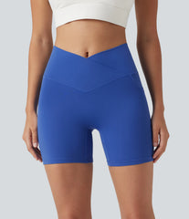 SoftlyZero™ High Waisted Crossover Yoga Biker Shorts 5'' with Pockets-UPF50+