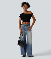 Halara Flex™ Low Rise Wide Leg Washed Casual Jeans with Pockets