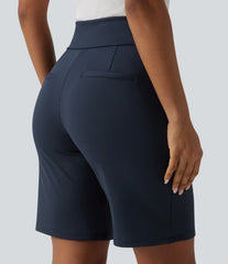 DayStretch High Waisted Work Baggy Bermuda Shorts with Pockets
