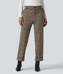 Halara Flex™ High Waisted Straight Leg Houndstooth Plaid Work Pants with Pockets