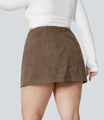 High Waisted 2-in-1 A Line Mini Corduroy Casual Plus Size Skirt