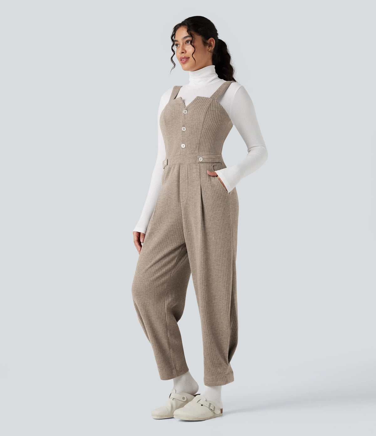 Ribbed Casual Overalls with Pockets