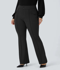 High Waisted Side Flap Pocket Flare Plus Size Casual Cargo Pants