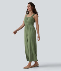 Sleeveless Frill Trim 7/8 Resort Jumpsuit with Pockets-Easy Peezy
