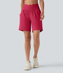SoftlyZero™ Airy Crossover High Waisted 2-in-1 InstantCool Yoga Shorts 7'' with Pockets