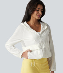Hooded Long Sleeve Contrast Mesh Running Jacket with Pockets-UPF50+