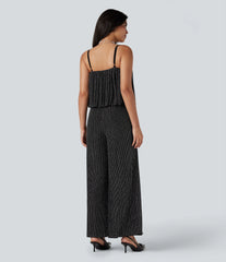 Ruffle Hem Sleeveless Sparkle Stripe Casual Jumpsuit with Pockets-Easy Peezy