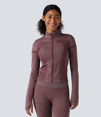 OneForm Seamless Flow Stand Collar Zipper Long Sleeve Thumb Hole Yoga Warming Jacket