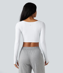 SoftlyZero™ Airy V Neck Cut Out Long Sleeve Thumb Hole InstantCool Cropped Yoga Sports Top-UPF50+