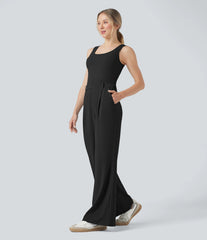 Crossover Casual Jumpsuit with Pockets-Easy Peezy Edition
