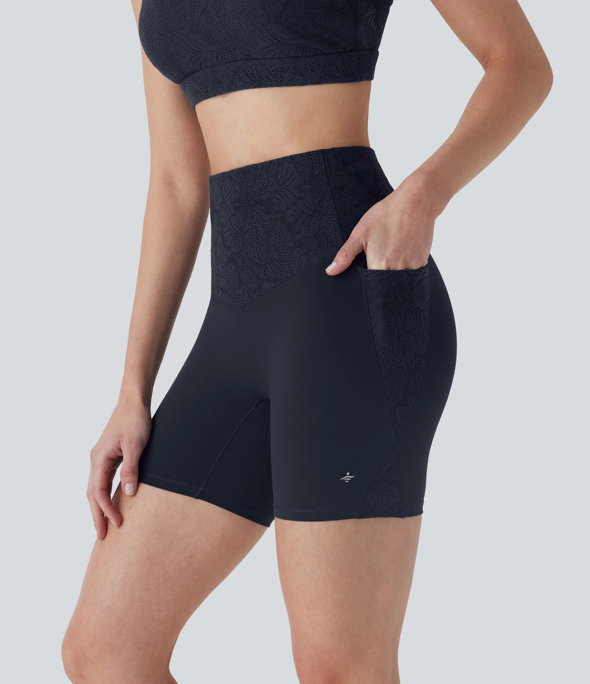 Halara UltraSculpt™ High Waisted Tummy Control Contrast Lace Training Biker Shorts 5'' with Pockets