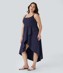 Breezeful™ Asymmetric Crossover Hem 2-Piece Pocket Flowy Midi Quick Dry Casual Plus Size Dress