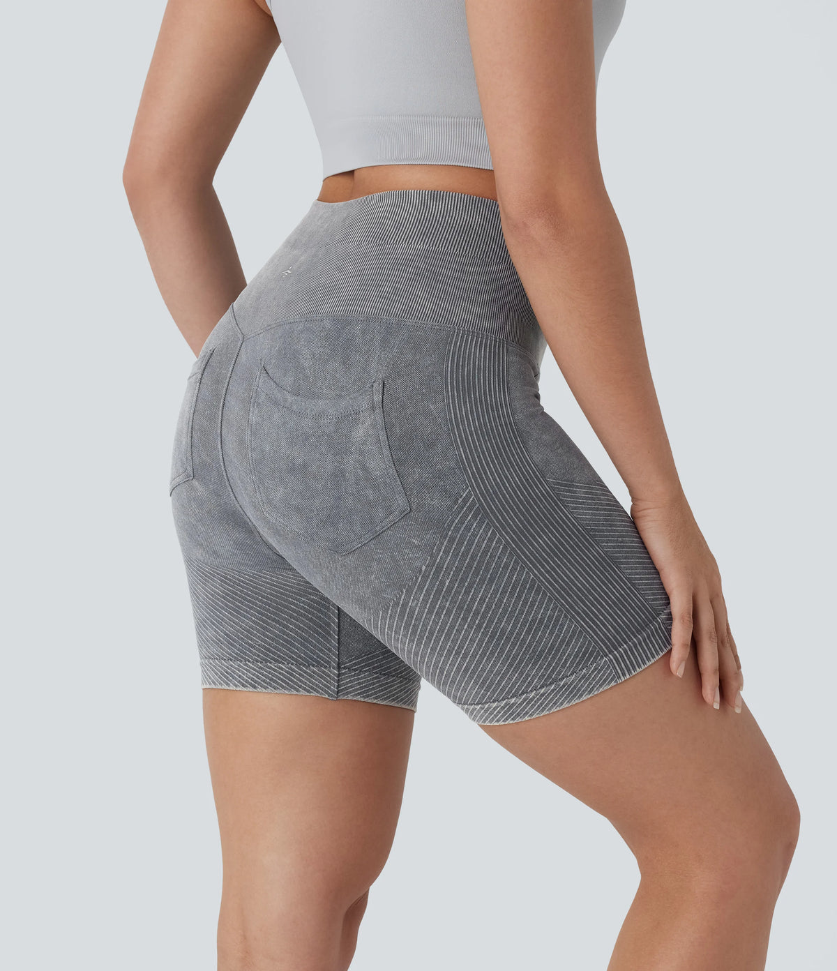 OneForm Seamless Flow High Waisted Pocket Washed Yoga Biker Shorts 5.5''