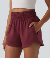 High Waisted Curved Hem Casual Sweat Shorts 3'' with Pockets