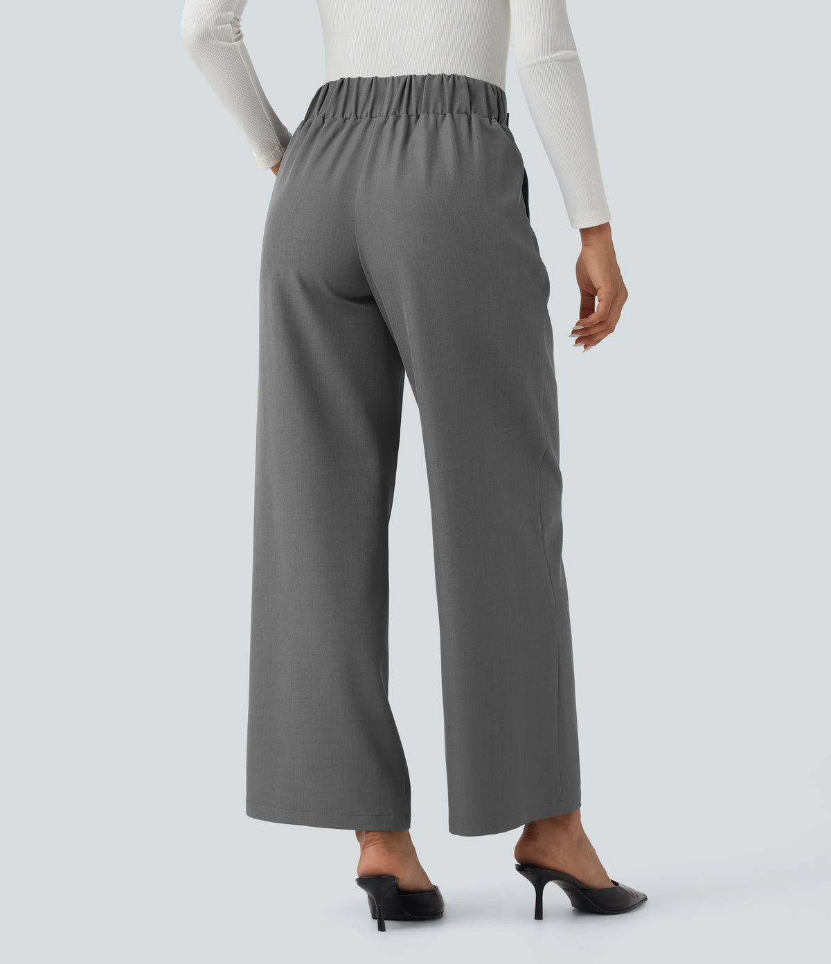 Mid Rise Wide Leg Work Pants with Pockets