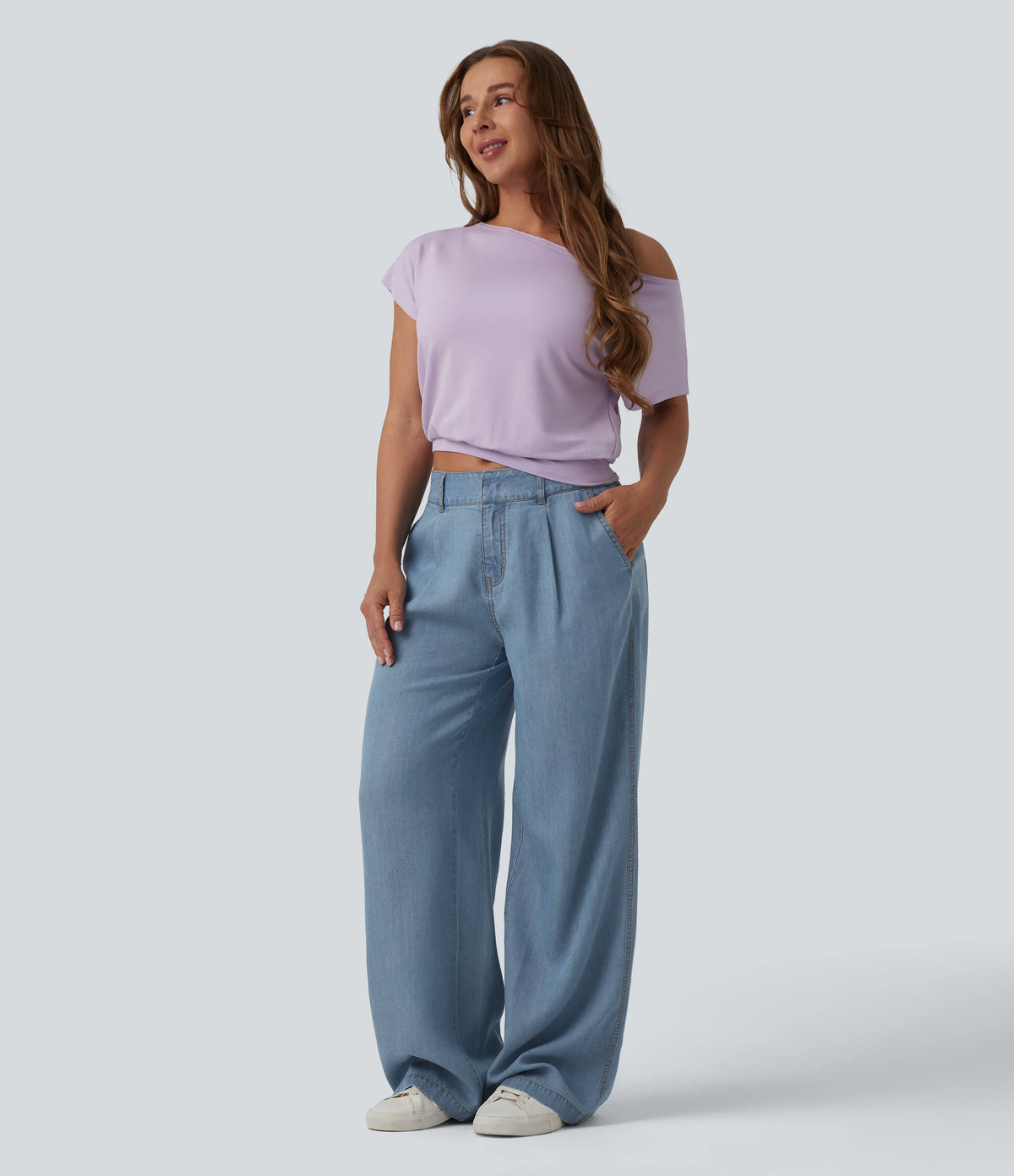 Mid Rise Wide Leg Casual Jeans with Pockets