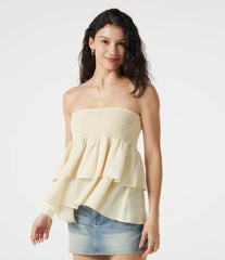 High Waisted Shirred Layered Mini Casual Linen-Feel Skirt