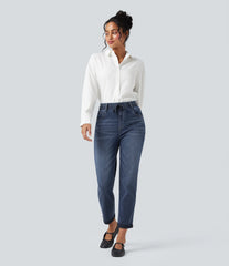 Halara Flex™ High Waisted Drawstring Rolled Hem Casual Slim Jeans with Pockets