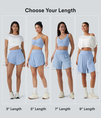 SoftlyZero™ QuickDry High Waisted Tummy Control Reflective Dots Crossover Hem 2-in-1 Running Shorts 9'' with Pockets
