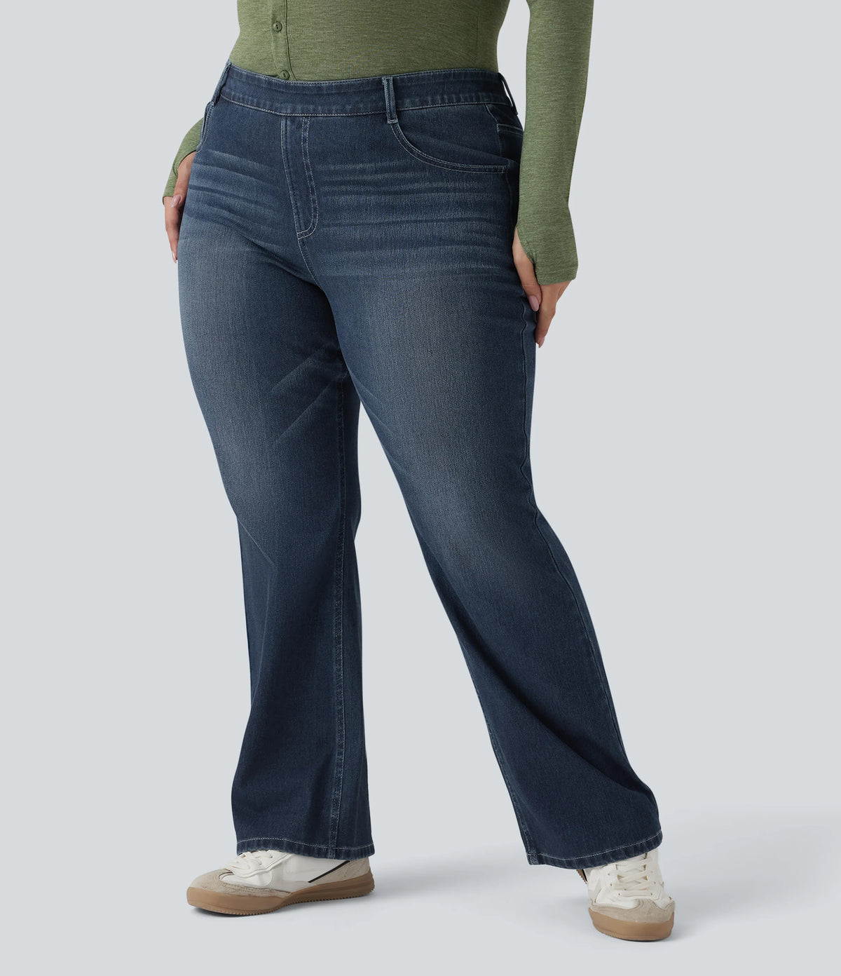Plus Size Halara Flex™ High Waisted Washed Casual Bootcut Jeans with Pockets