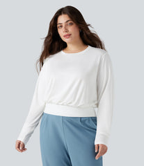 Round Neck Long Sleeve Work Plus Size Top