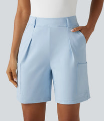 DayStretch High Waisted Pleated Work Cargo Baggy Bermuda Shorts with Pockets