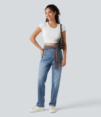 Halara Flex™ Curvy High Waisted Straight Leg Washed Casual Jeans with Pockets