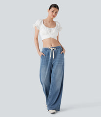 Halara Flex™ Low Rise Drawstring Stretchy Knit Casual Baggy Sweatpants Jeans with Multiple Pockets