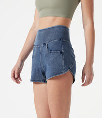 Halara Flex™ Denim High-waisted Curved Hem Skinny Casual Shorts with Pockets