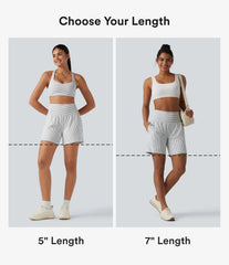 Super High Waisted 2-in-1 Stripe Yoga Shorts 5'' with Pockets